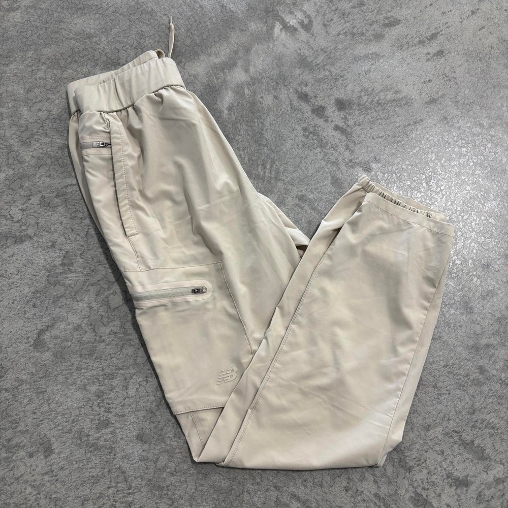 New Balance Cream Athletic Cargo Pants Adjustable Waist Drawstring Size S